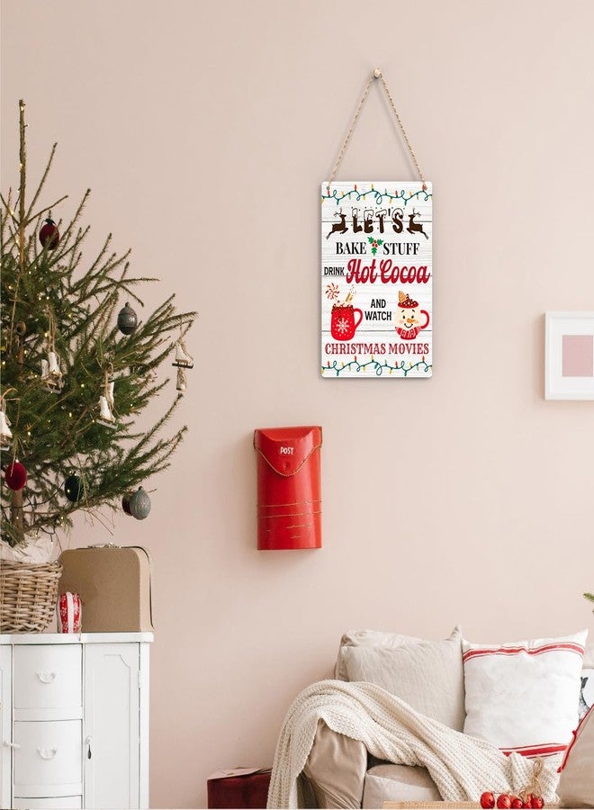 FREHVN Let'S Bake Stuff Drink Hot Cocoa And Watch Christmas Movies Wood Sign Winter Decoration Wooden Signs Rustic Hanging Plaque Home Wall Art 8" x 10" Sign Wall Decor for Farmhouse Home Kitchen - Image 5